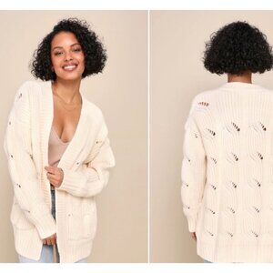 Lulus Womens Knit Cardigan Sweater Small Off-White Viscose Blend Open Front